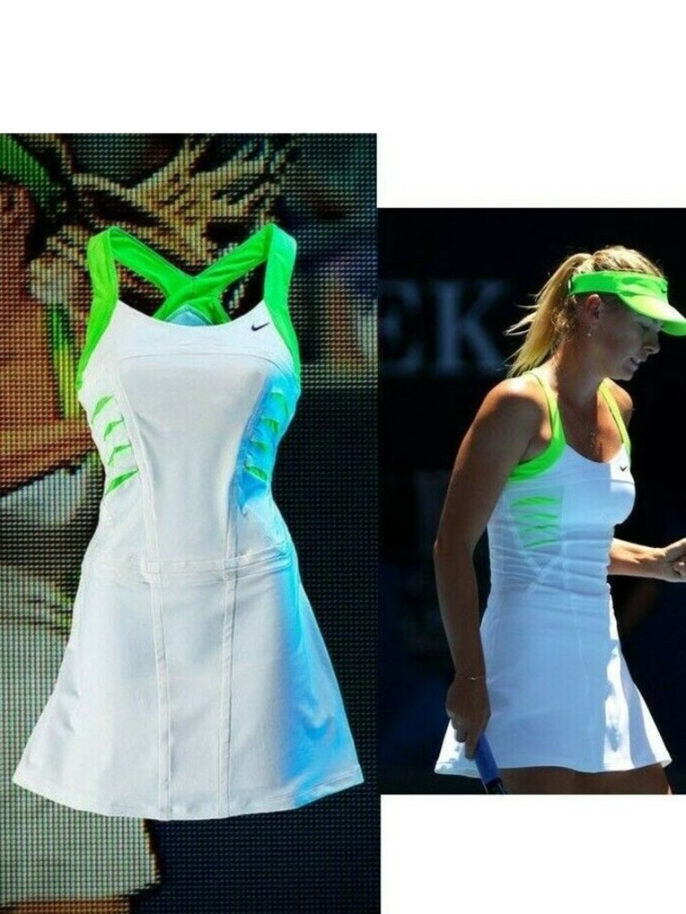 Nwt Nike Maria Sharapova Tennis Dress w/ Bra skirt White Lime S Small